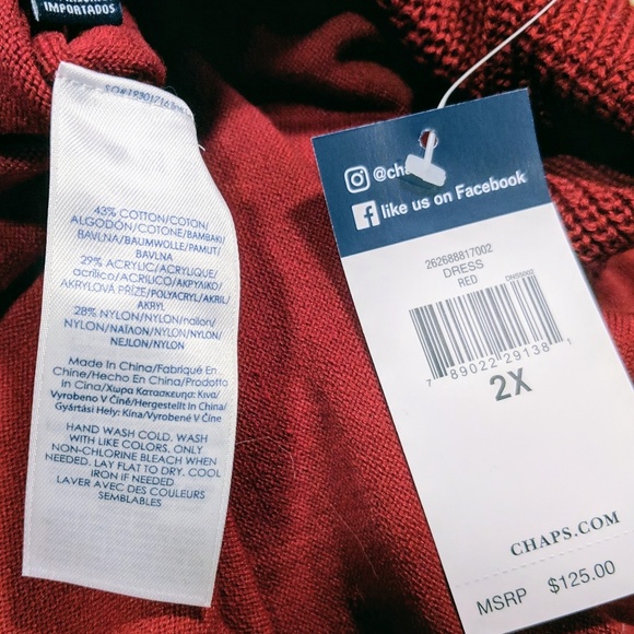 🆕🏷️ CHAPS  Sweater Dress Red Cowl Neck  2X/3X - Picture 6 of 8